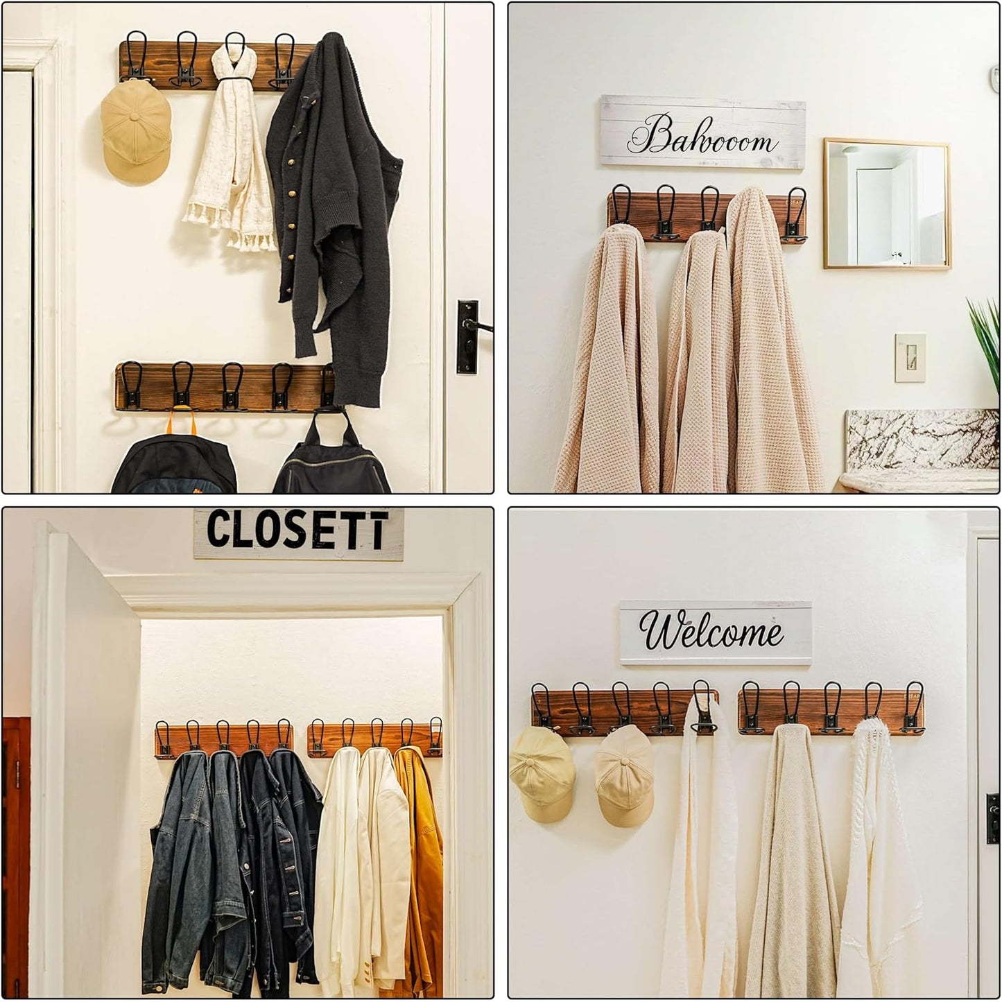 Dseap Coat Rack Wall Mounted - Heavy Duty Farmhouse Rustic Wall Coat Hanger With 5 Wire Hooks for Clothes Hat Jacket Towel, RusticWire, G25A, Weathered Brown & Black