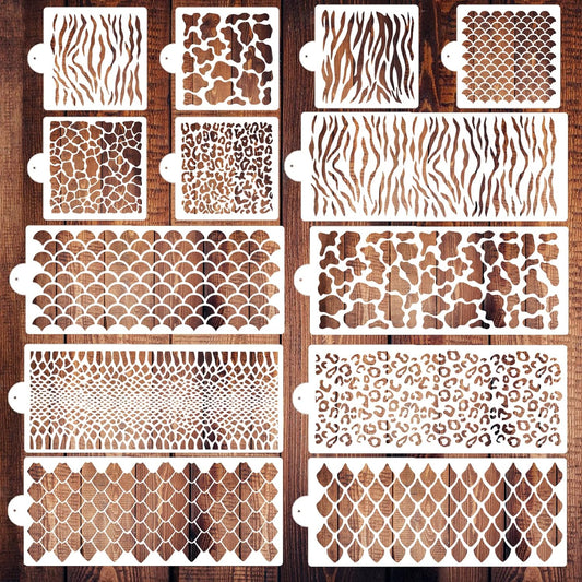 Cake Stencils Decorating Buttercream Cookie Stencils for Royal Icing Leopard Airbrush Snake Skin Mermaid Scale Stencil Cheetah Cow Print Templates for Baking (Large Cake Stencil)