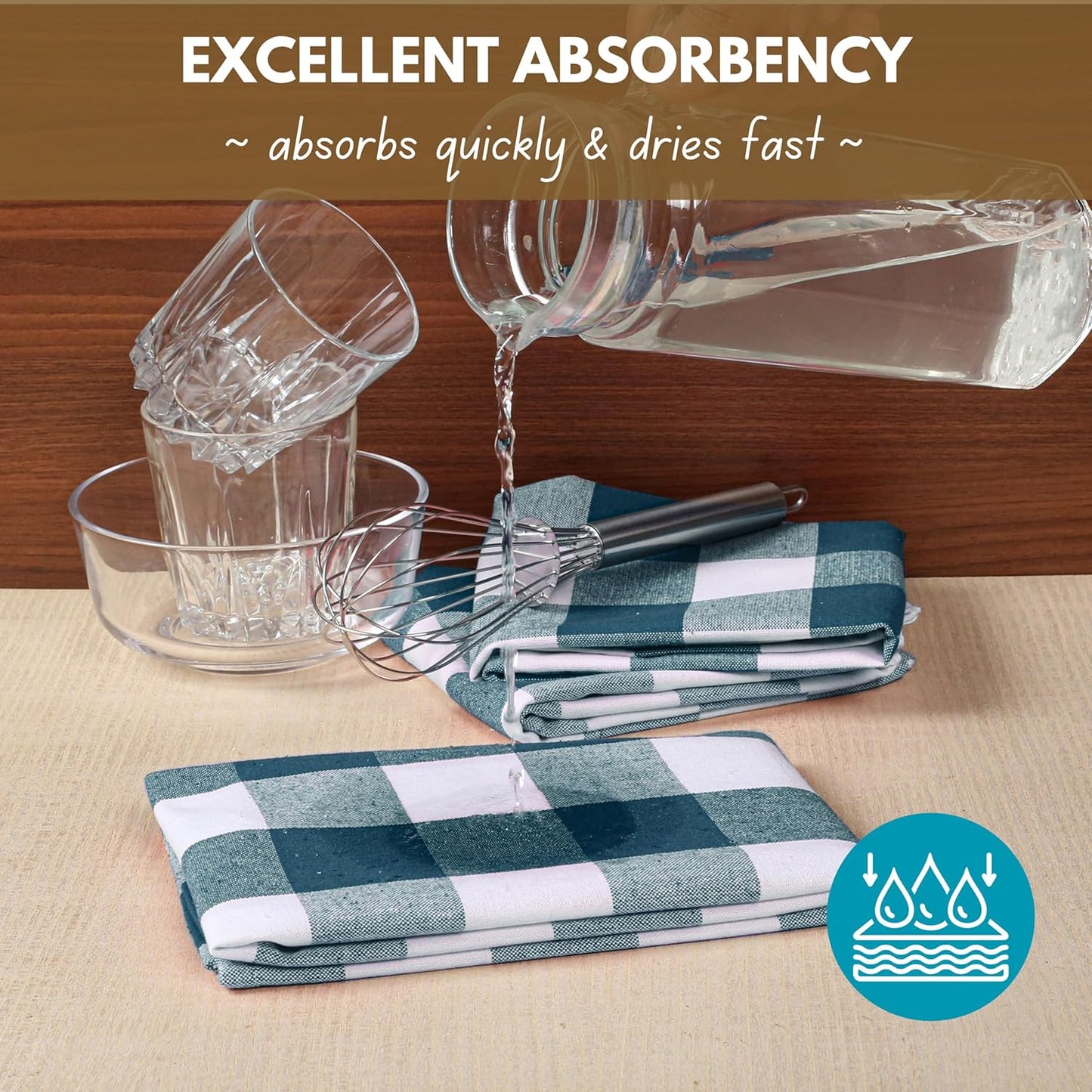 Native Fab 12-Pack Kitchen Towel with Hanging Loop 16x26 inches, Cotton Buffalo Check Kitchen Towels for Cleaning Drying, Washcloths Soft & Absorbent Cloth Rags, Bar Towel, Dish Cloth, Teal Green