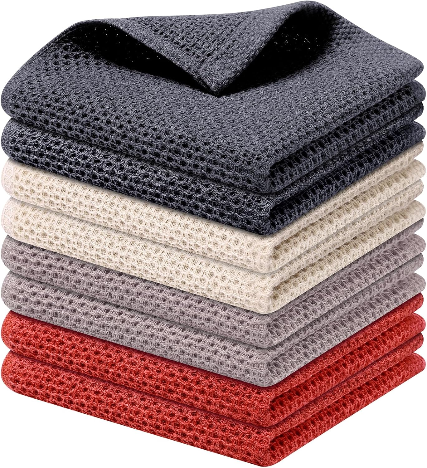 Kitinjoy 100% Cotton Kitchen Dish Cloths, 8 Pack Waffle Weave Ultra Soft Absorbent Dish Towels for Drying Dishes, Quick Drying Dish Rags, 12 X 12 Inch, Multicolor
