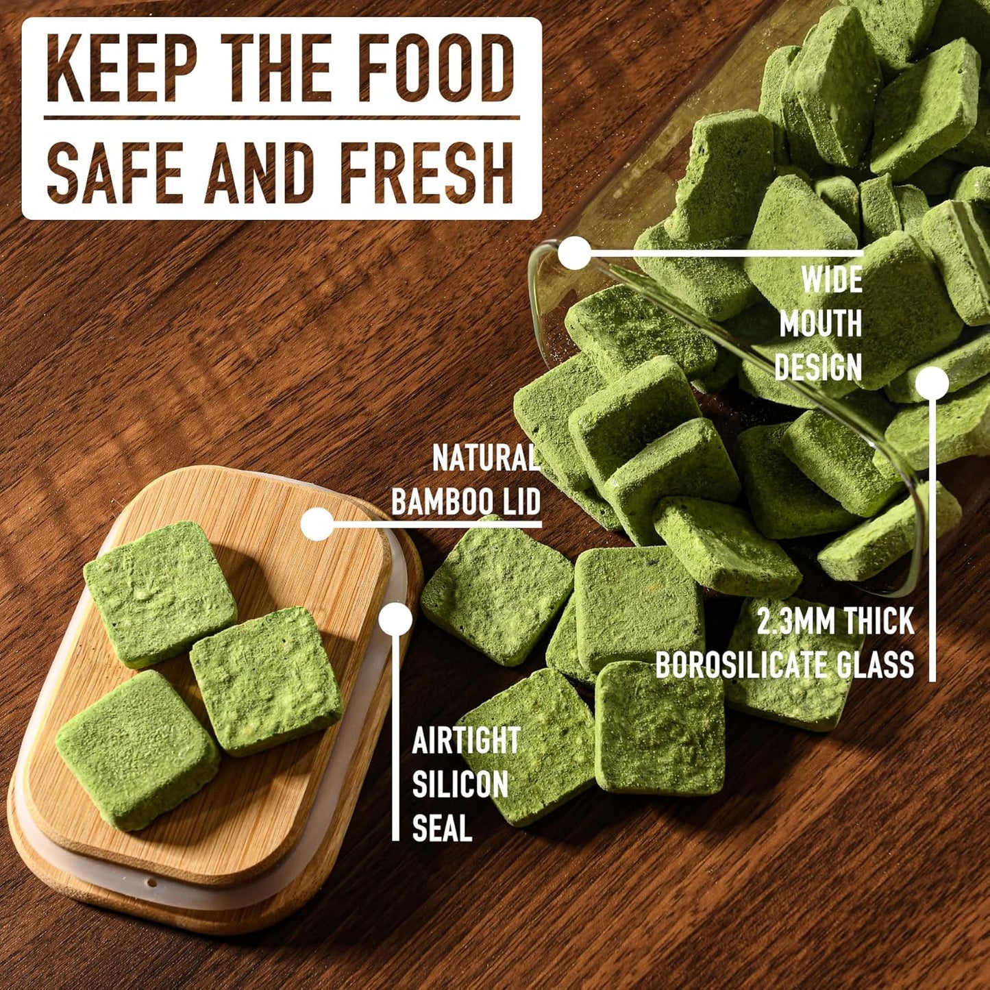 71oz Rectangle Airtight Glass Storage Containers with Bamboo Lids (Set of 3), Square Food Storage Jar, Pantry Organizers for Sugar, Flour, Spaghetti and Coffee beans (‎with Black Lable)