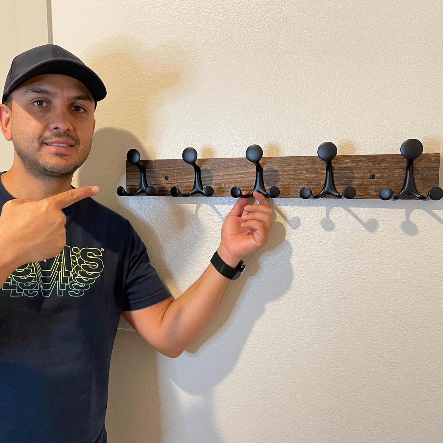 SKOLOO 24-Inch Wood Burnt Coat Rack Wall Mount with 5 Triple Hooks - Ideal for Family Entrances, Classrooms, and Pet Supplies Storage - Perfect Coat Hooks for Wall, Pack of 2