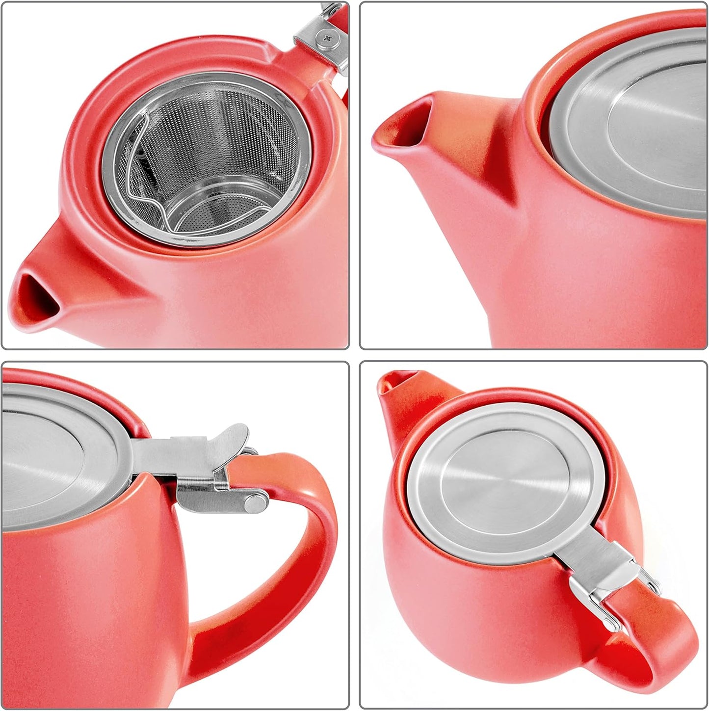 Tealyra - Pluto Porcelain Small Teapot Red - 18.2-ounce (1-2 cups) - Matte Finish - Stainless Steel Lid and Extra-Fine Infuser To Brew Loose Leaf Tea - 540ml