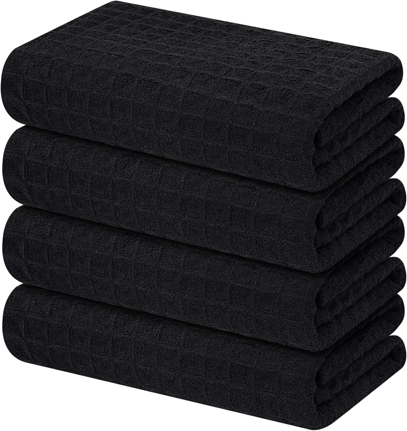 Homaxy Microfiber Waffle Weave Kitchen Towels, 16 x 28 Inch Ultra Absorbent and Solid Color Dish Towels, 4 Pack, Black