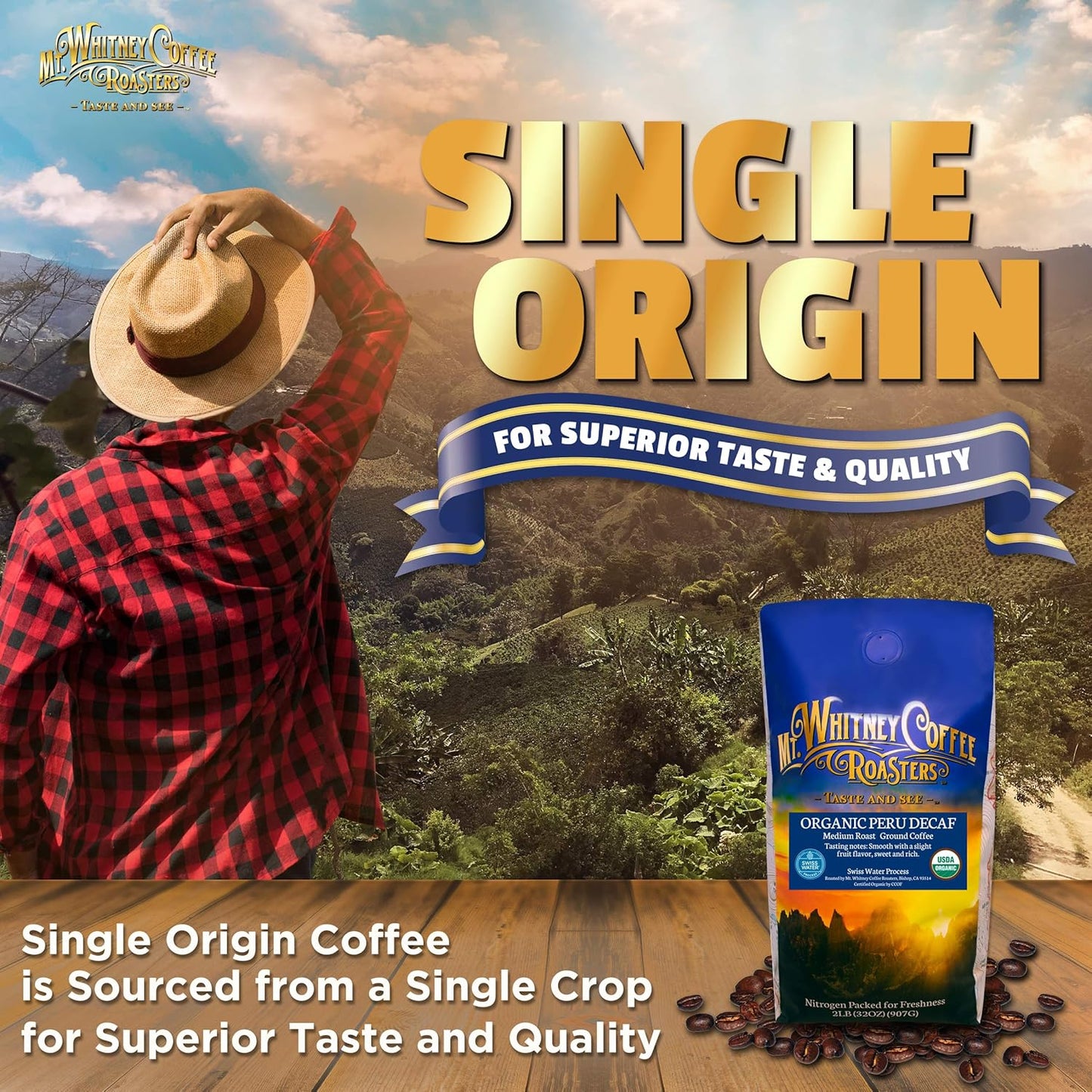 Mt. Whitney Organic Swiss Water, Low Acid, Decaf Coffee from Peru (Ground, 2 Lb)