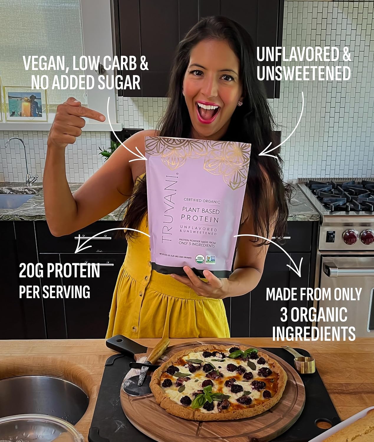 Truvani Vegan Pea Protein Powder | Unflavored | 20g Organic Plant Based Protein | 1 Serving | Keto | Gluten & Dairy Free | Low Carb | No Added Sugar