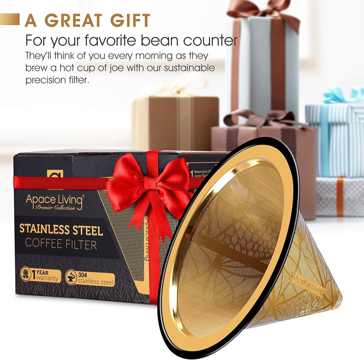 Compatible with Chemex, Hario V60 Pour Over Coffee Filter - Wide Metal Base Reusable Stainless Steel Coffee Dripper - Paperless Coffee Filter for Sustainable Brewing