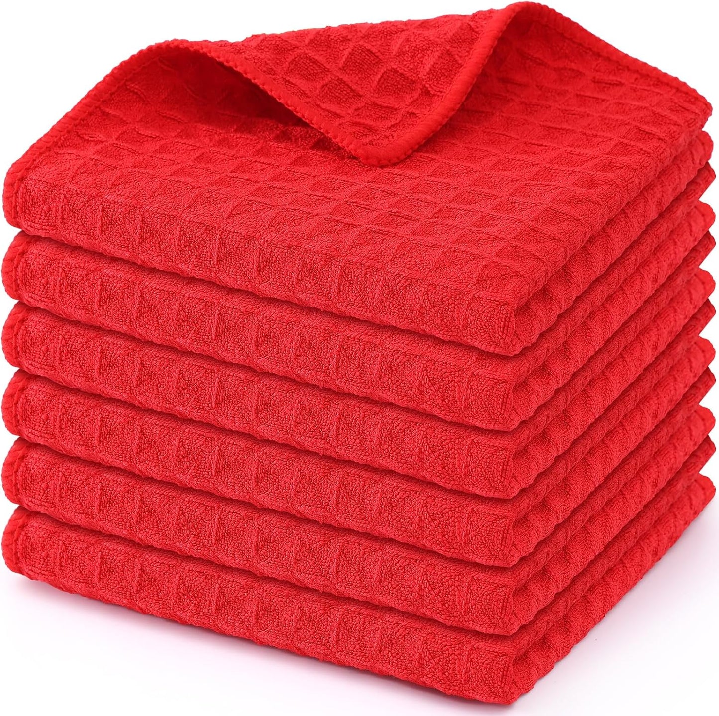 Homaxy Microfiber Waffle Weave Kitchen Dish Cloths, 12 x 12 Inch Ultra Absorbent and Solid Color Dish Towels for Kitchen Fast Drying Dishcloth for Washing Dishes, 6 Pack, Red