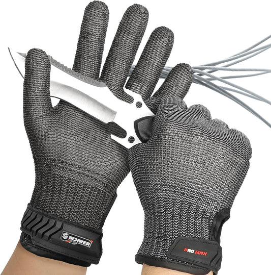 Schwer Ultimate Cut Resistant Gloves Beyond ANSI A9, Reinforced Stainless Steel Glove, Food Grade Mesh Metal Gloves for Butcher Meat Cutting, Oyster Shucking, Mandoline, Non-PFAS, PR1708 (L, 2 PCS)