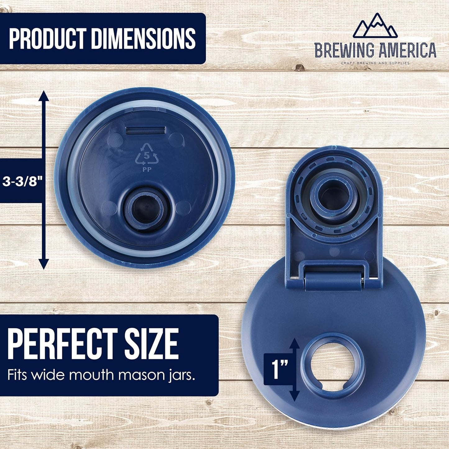 Brewing America Creamer Jar with Pouring Lid, 1 Pint (16 oz) Azure Mason Jar with Blue Wide Mouth Pour Lid for Milk, Sugar, and Cream, 1-Pack (Old Glory Blue)