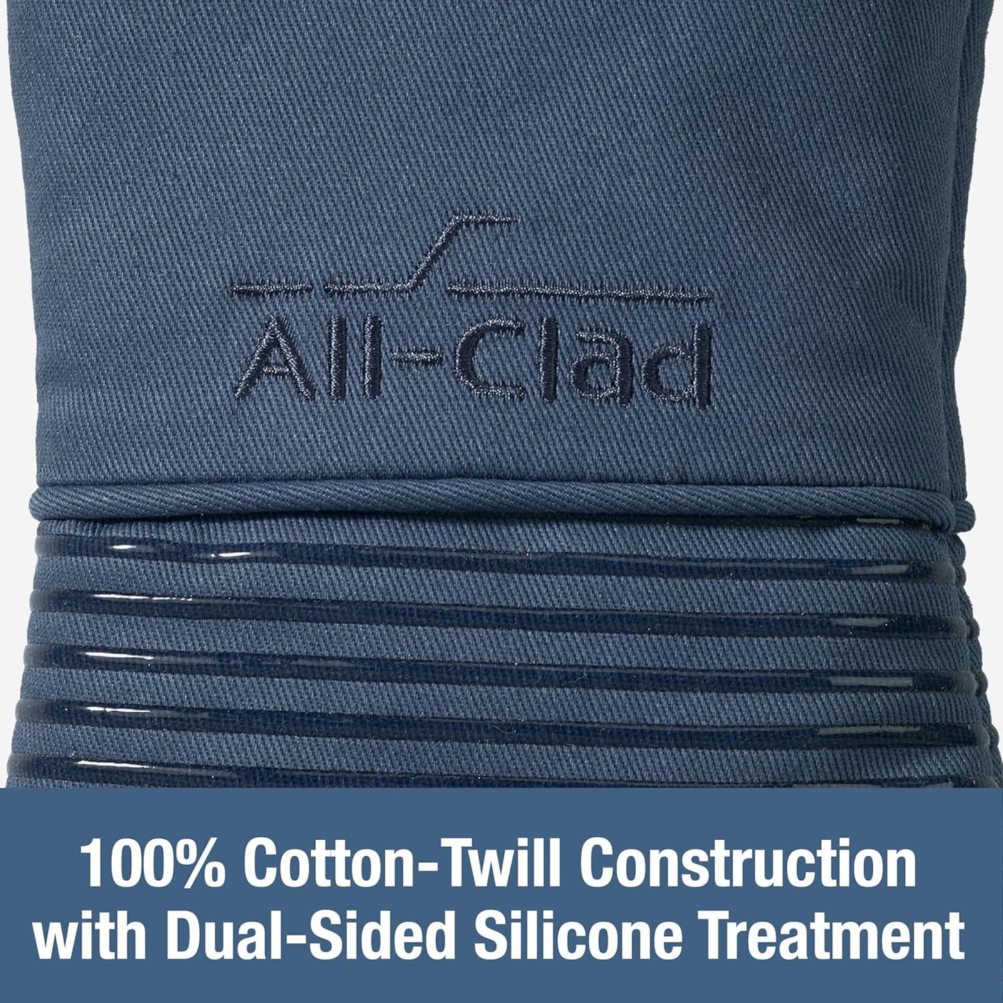 All-Clad Premium Silicone Oven Mitt: Heat Resistant to 500 Degrees - 100% Cotton & Silicone, 14"x7" Pot Holder for Kitchen and Barbeque, (1-Pack), Indigo