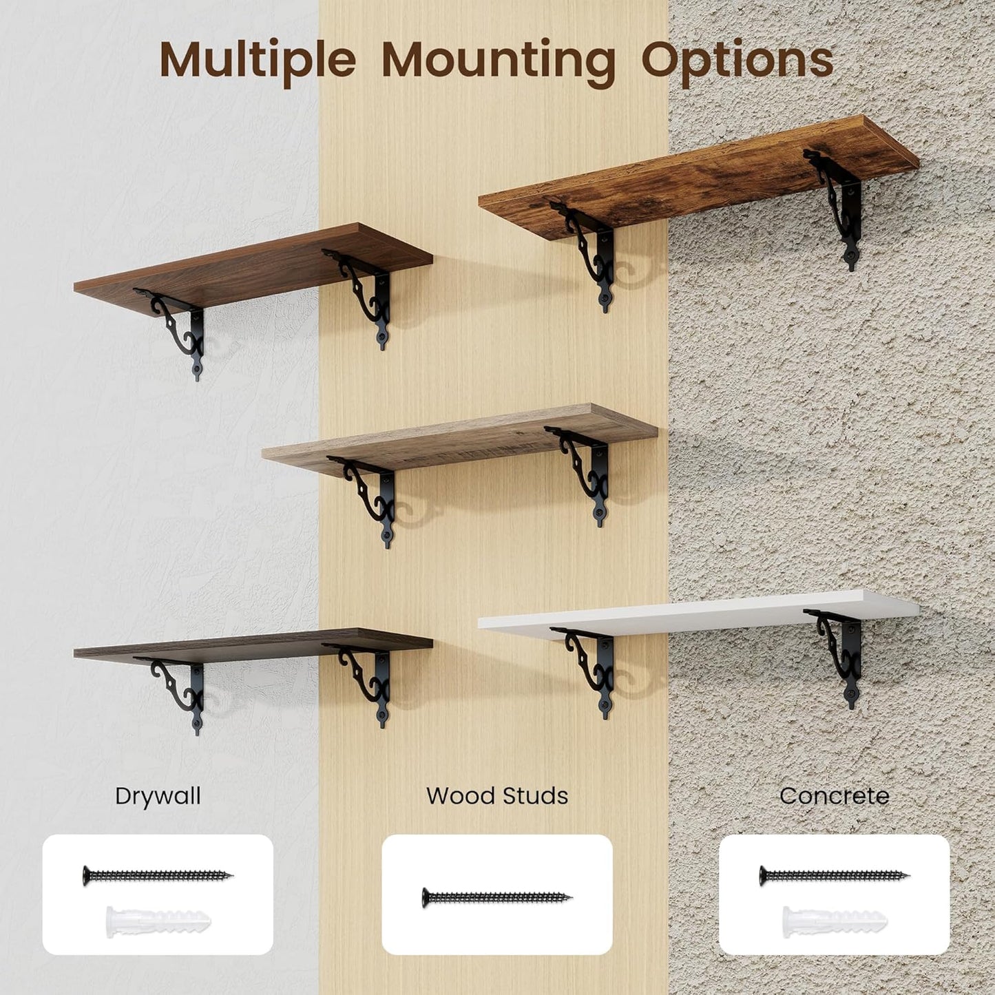 RICHFOCUS Floating Shelves for Wall Decor, 24Inch Rustic Shelves Set of 2, 24W x 8D Floating Shelves Wall Mounted with Metal Brackets, Wood Shelves for Living Room Bedroom Kitchen, White