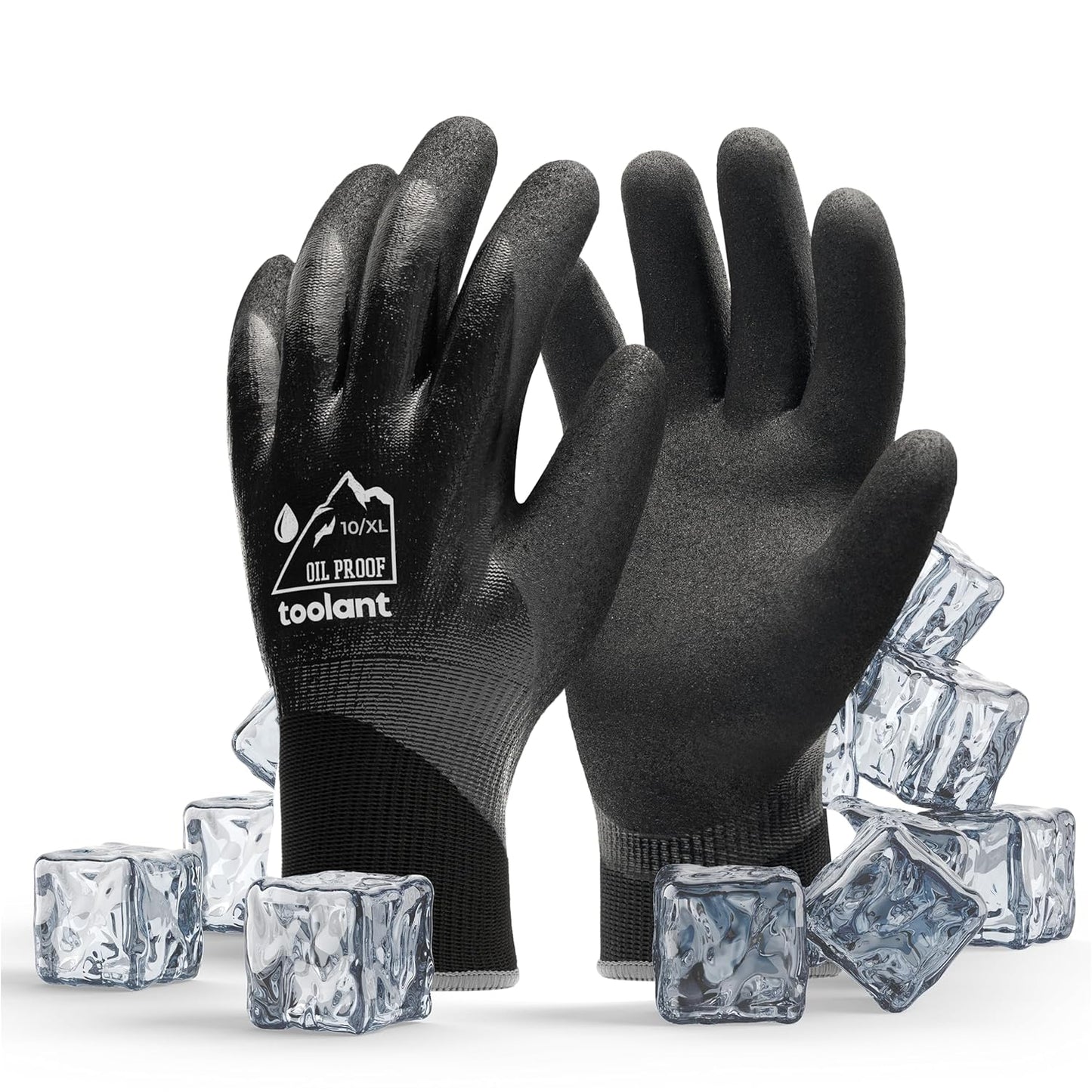 Waterproof Gloves for Men and Women, Freezer Gloves with Grip, Double Nitrile Dipped for Extreme Oil Repellent, for Construction, Mechanics, Mining, Plumbing, Black, X-Large