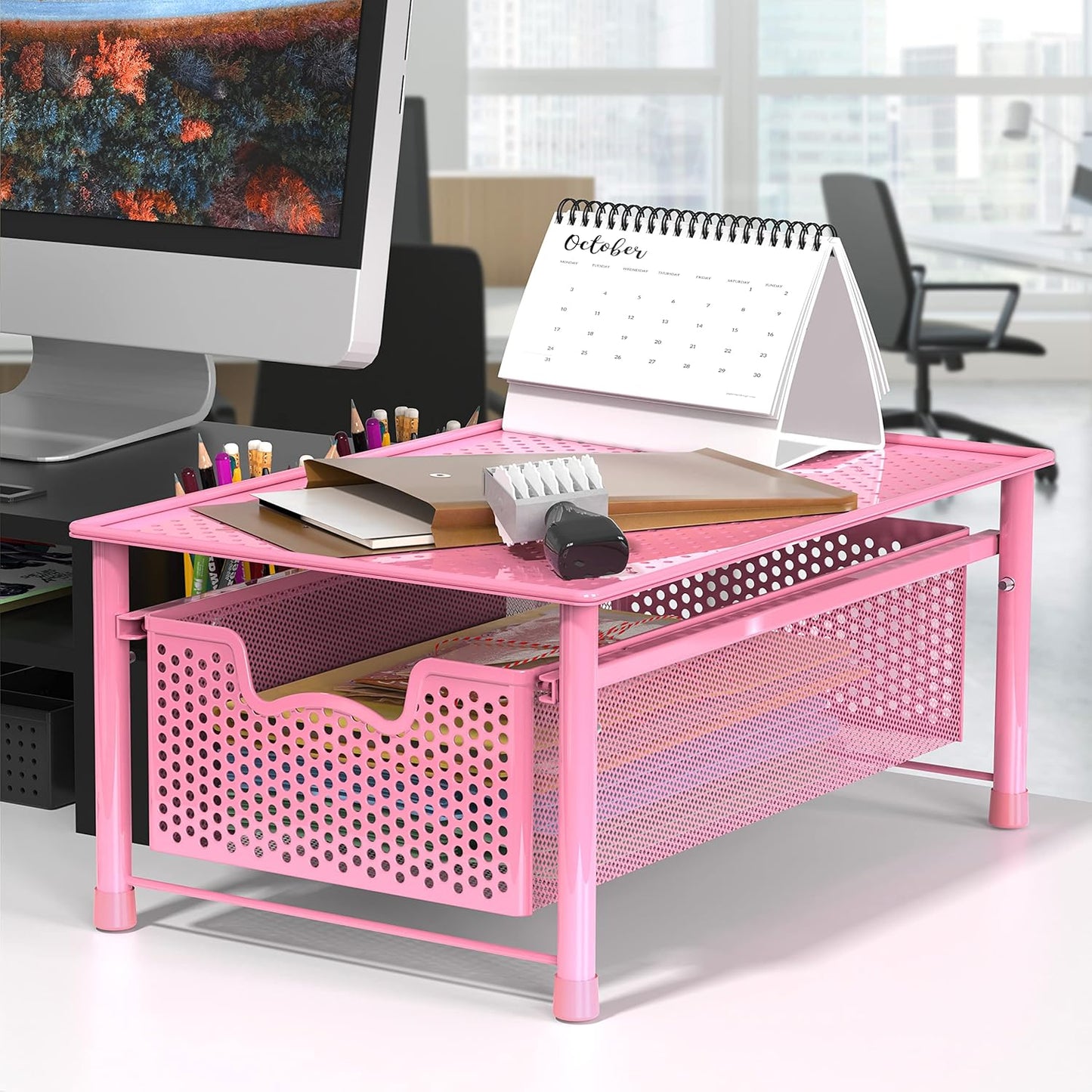 Simple Houseware Stackable Cabinet Basket Drawer Organizer, Pink