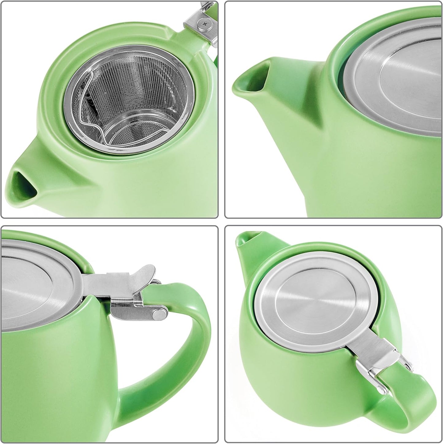 Tealyra - Pluto Porcelain Small Teapot Lime - 18.2-ounce (1-2 cups) - Matte Finish - Stainless Steel Lid and Extra-Fine Infuser To Brew Loose Leaf Tea - 540ml