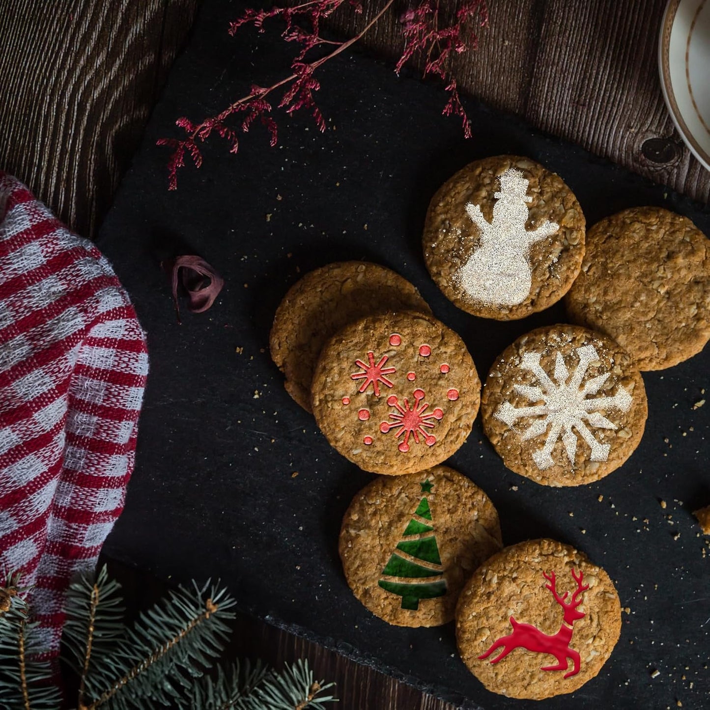 NAKLEO Coffee Stencils and Cookies Decoration 14Pcs 2.8”x2.8” and 4.3”x4.3”, Reusable Plastic Baking Templates, Winter Snowflake Snow, Barista DIY Art Craft, Capuccino Latte Chocolate Cake Biscuit