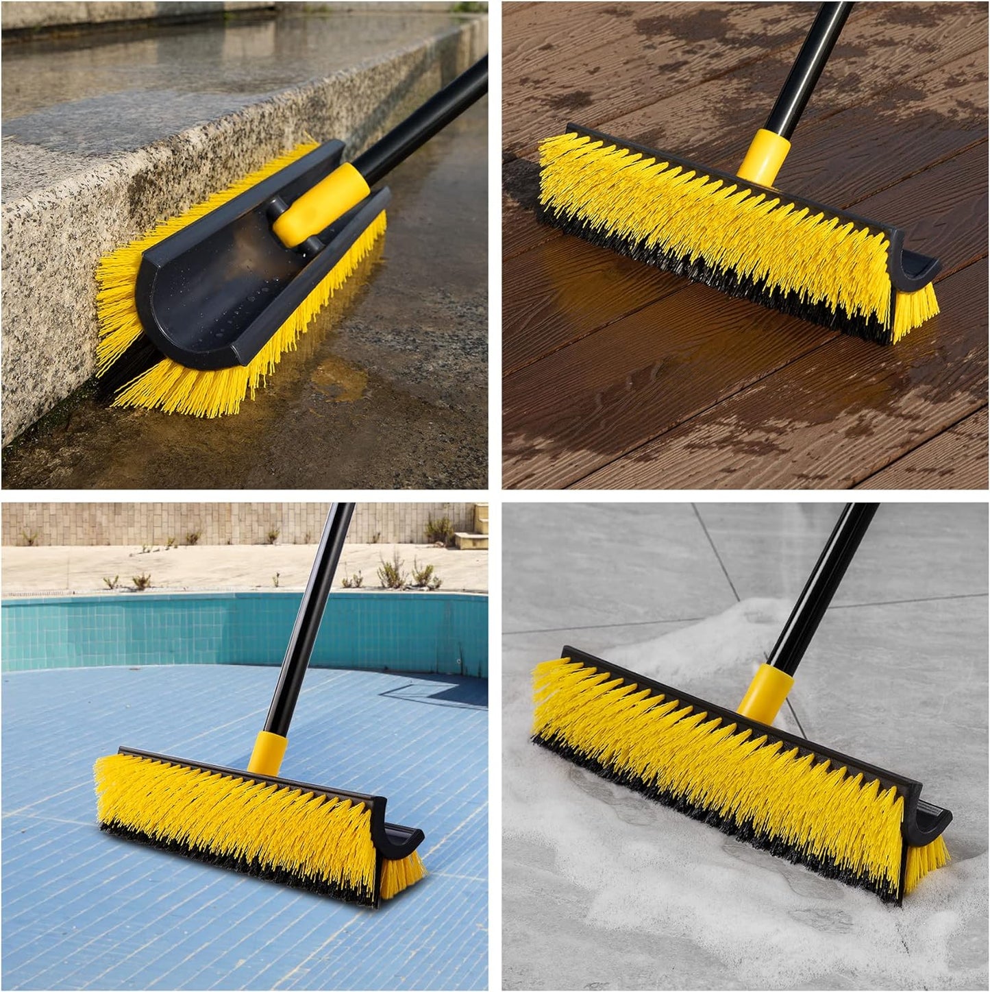 Yocada Double-Sided Floor Scrub Brush Triangle Brush Corner Crevice Cleaning Heavy Duty Stiff Bristle 65.5" for Cleaning Patio Bathroom Garage Kitchen Wall Deck Tub Tile