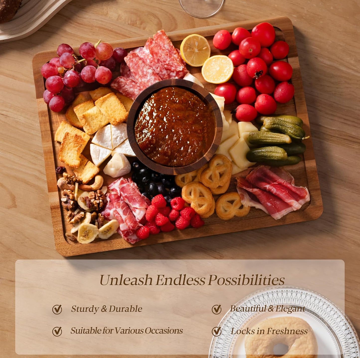 HBlife Cake Stand with Lid (16.5"), Multifunctional Cake Stand with Acrylic Dome Rectangular Acacia Wood 2-in-1 Cake Plate Display Stand with Cover for Baking Gifts, Birthday Kitchen Parties, Weddings