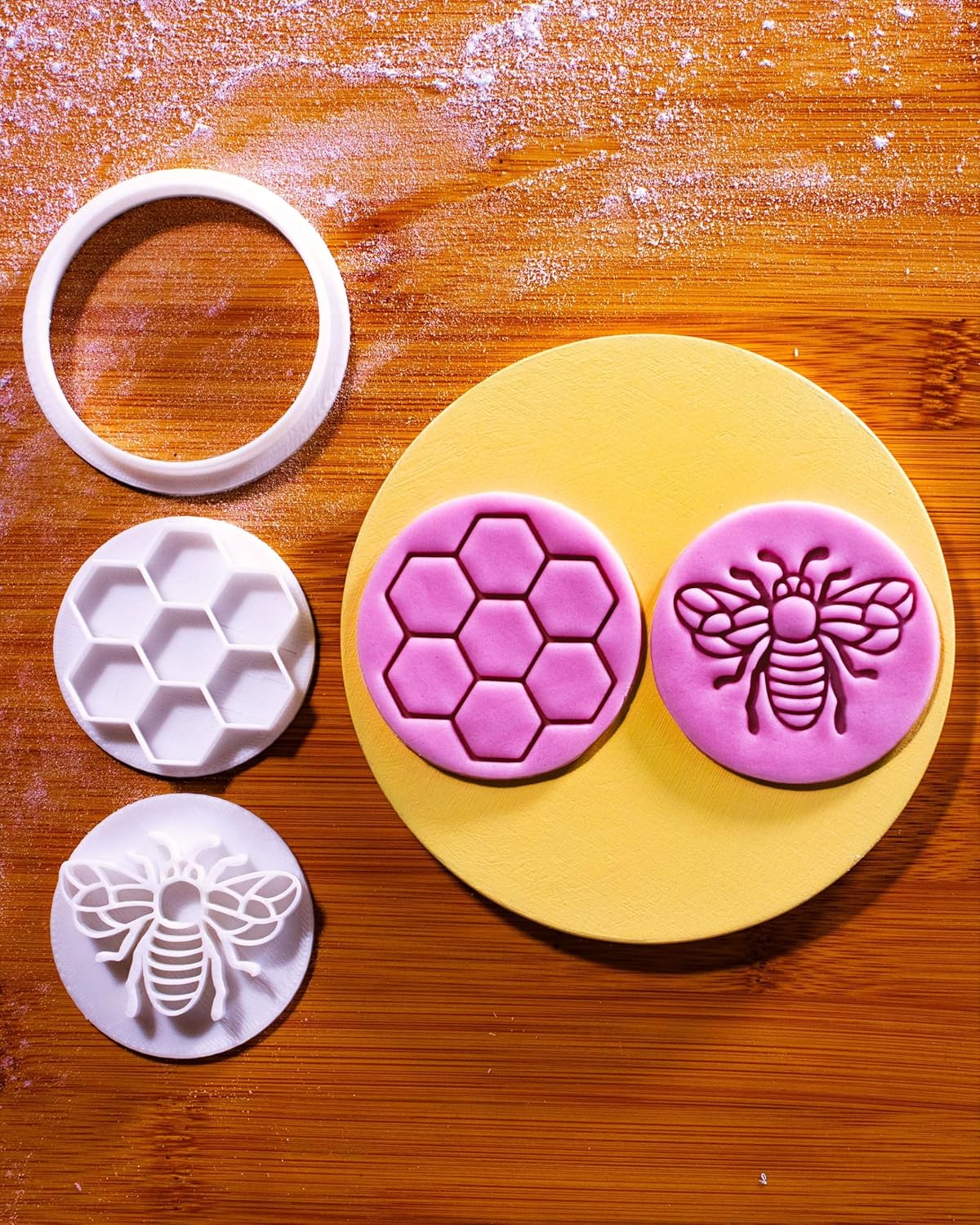 BAKERLOGY Queen Bee - Mini 2" Cookie Cutter & Stamp Set - Honey Bee & Honeycomb Design for Easter & Spring Cookies, Cupcakes & Fondant Decorations