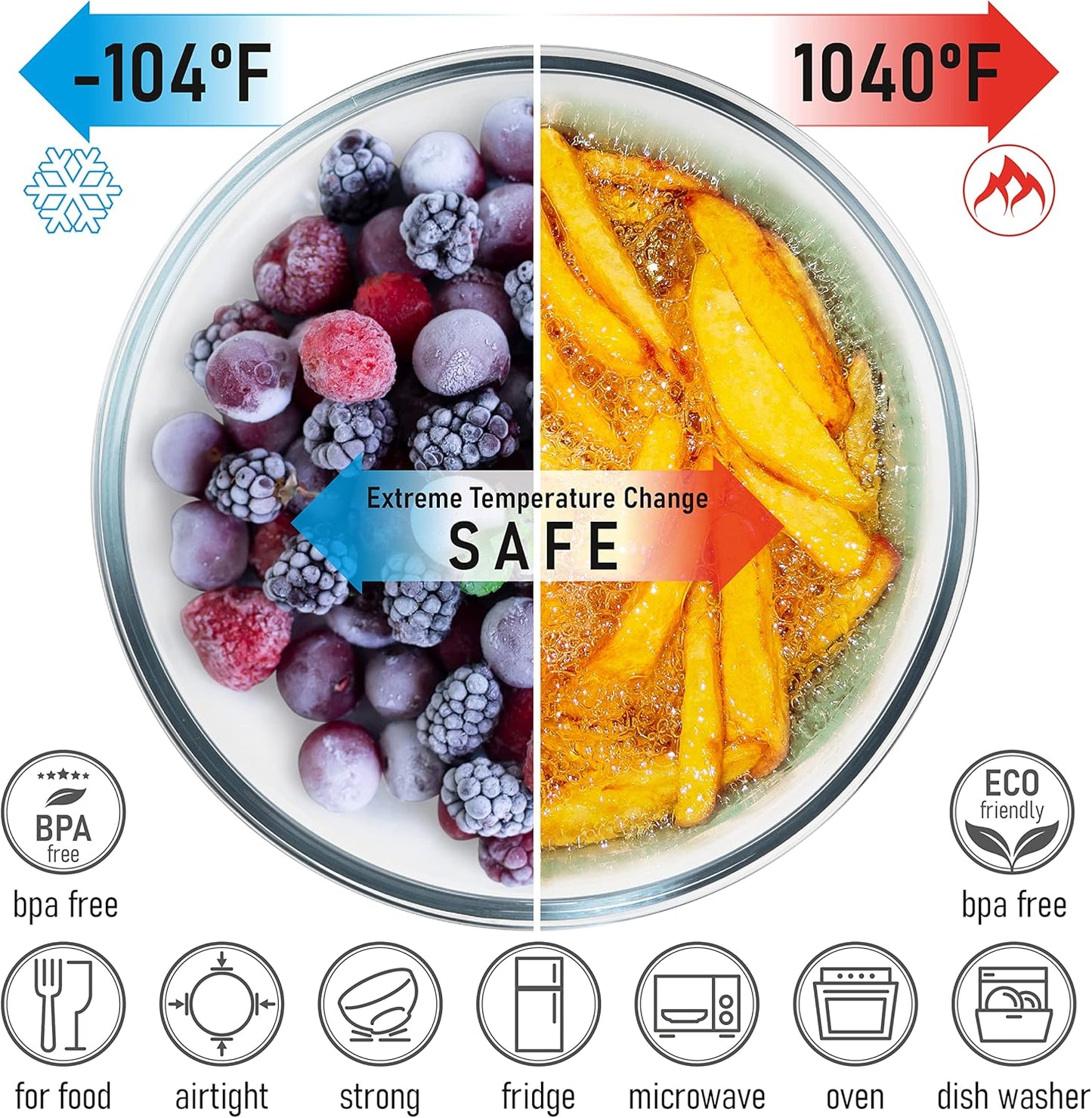 Stackable Space-Saving Set of 5 Nesting Glass Bowls with Bamboo Lids for Foodprep, Storage, Baking, Mixing & Cooking, Microwave & Oven Safe BPA Free Heat Resistant Inert Borosilicate Glass