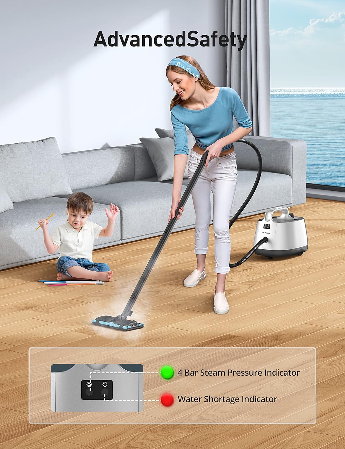 Steam Cleaner, 293°F 58 PSI Powerful Multipurpose Handheld Steam Mop for Home Use, 21 Attachments, 50Oz Capacity, Heavy Duty Steamer for Carpets, Floors, Cars, Tiles, Crack Cleaning, Grey
