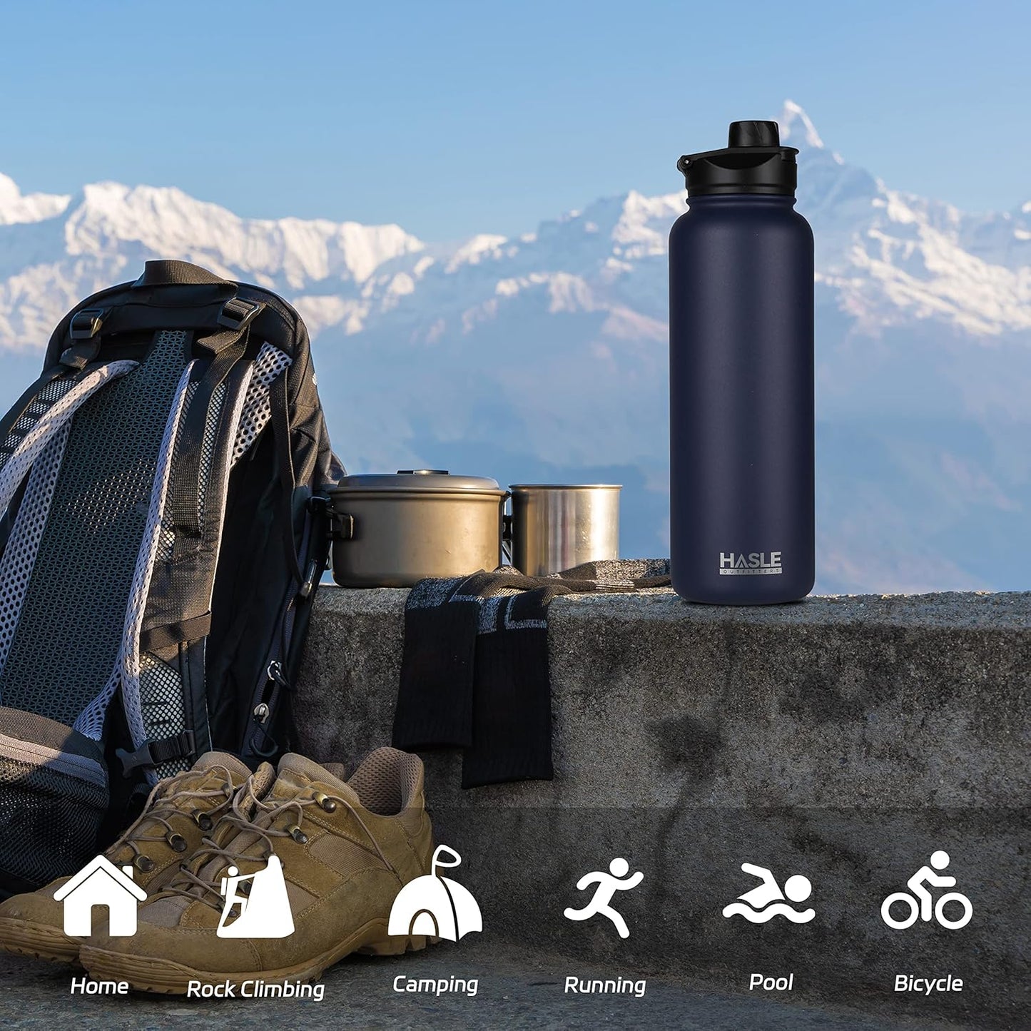 HASLE OUTFITTERS 40oz Stainless Steel Water Bottle, Vacuum Insulated Double Walled Leak Proof Sports Water Bottle with 2 Lids (Straw and Spout Lid) Thermo Mug Keep Cold and Hot(Navy,1）