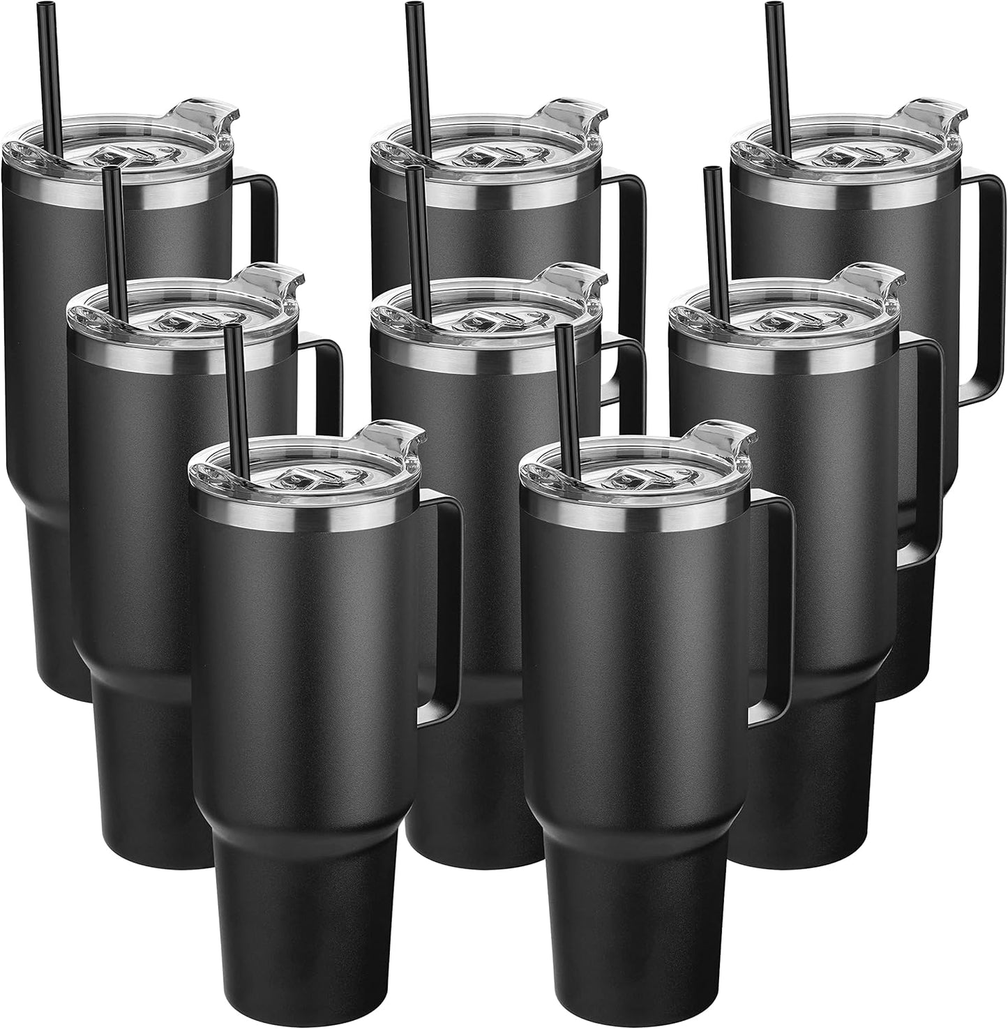 HASLE OUTFITTERS 40 oz Stainless Steel Tumbler with Handle, Vacuum Insulated Tumblers Bulk, Reusable Double Wall Travel Coffee Mug, Durable Powder Coated Water Bottles(Black, 8)