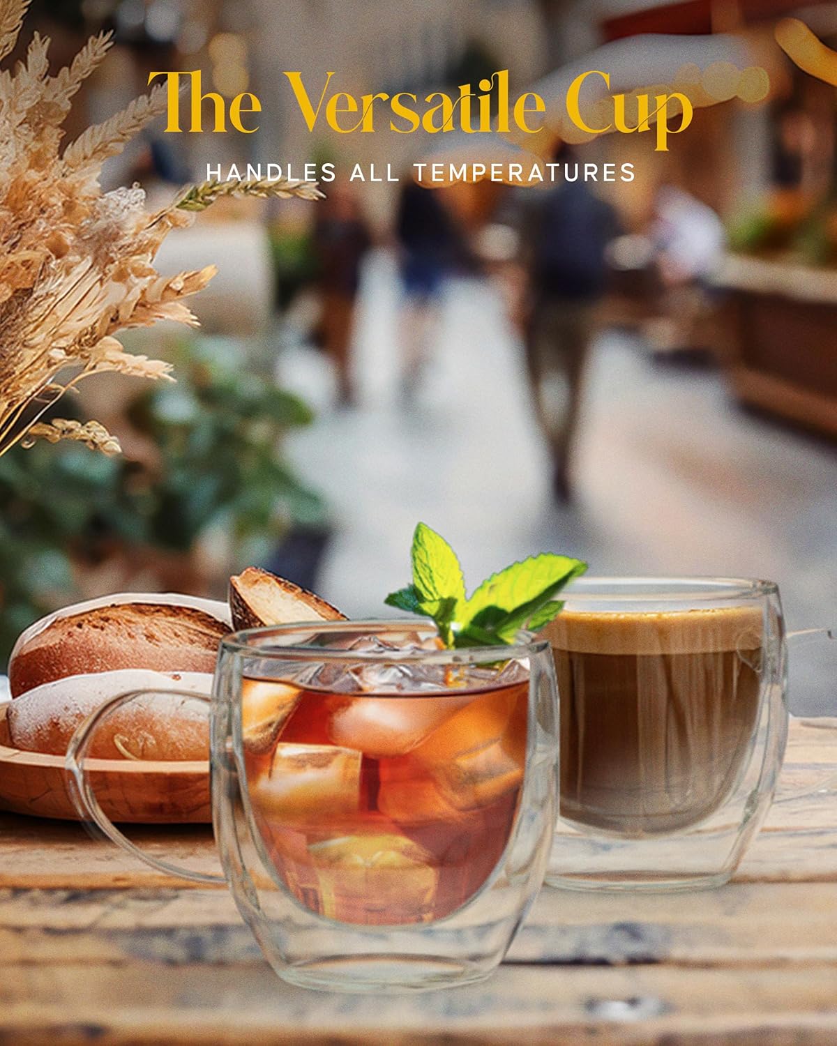 Kitchables Double Walled Glass Coffee Mugs Set of 4, 8oz - Insulated Glass Coffee Mugs for Cappuccino, Latte, Tea, Espresso - Latte Cup - Tazas Para Cafe