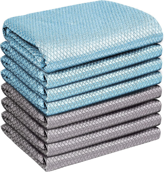 Streak Free Miracle Cleaning Cloths Easy Clean Nanoscale, Pack of 8, 12'' x 16'', Microfiber Polishing Windows Glass Lint Free Rags Stainless Steel Car Kitchen Reusable