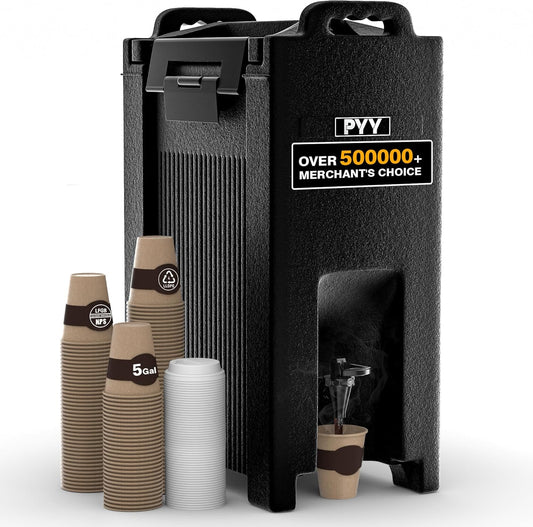 PYY Insulated Beverage Dispenser 5 Gallon - Hot and Cold Drink Container with Handles, Thermal Drink Dispenser Cooler Server carrier For Commercial Catering Black