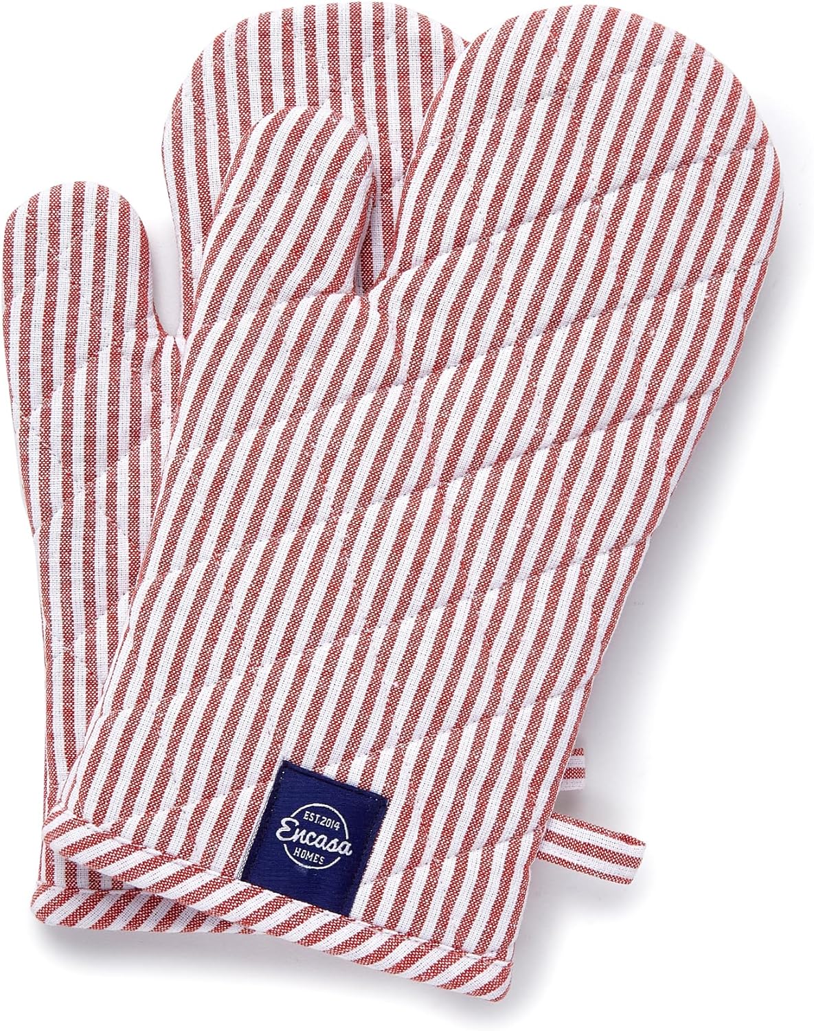 Encasa Homes Long 12"x7" Oven Microwave Hand Gloves Mitts (2 pc Set) for Kitchen Cooking & Baking - Heat Resistant, Thick & Safe, Protection of Hands from Hot Utensils - Ticking Red