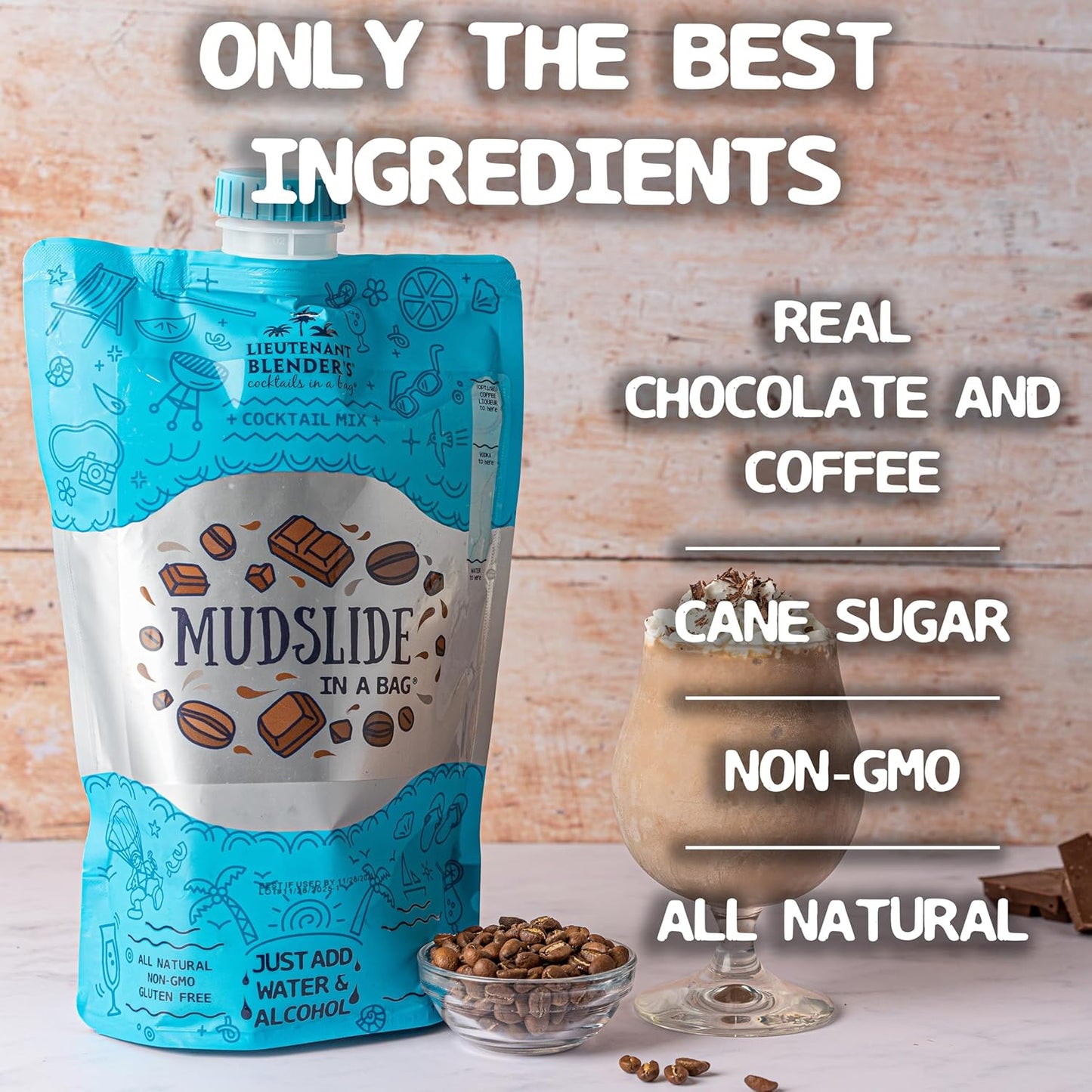 Lt. Blender's Mudslide Cocktail Mix - All Natural Creamy Rich Chocolate Coffee Blend, Easy to Make Slushy Cocktail, Resealable and Portable, 16 Servings per bag (3 Pack)