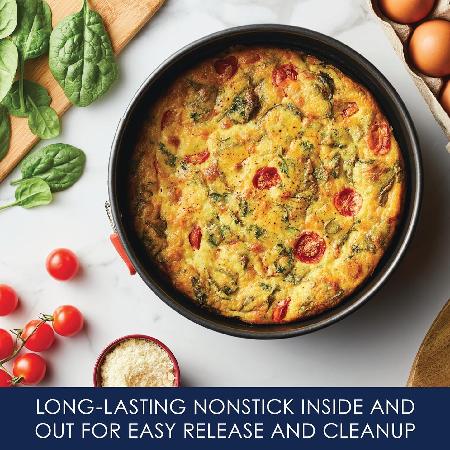 Rachael Ray Oven Lovin' Nonstick Bakeware Springform Baking Pan/ Springform Cake Pan / Cheesecake Pan With Grips, Round - 9 Inch, Gray