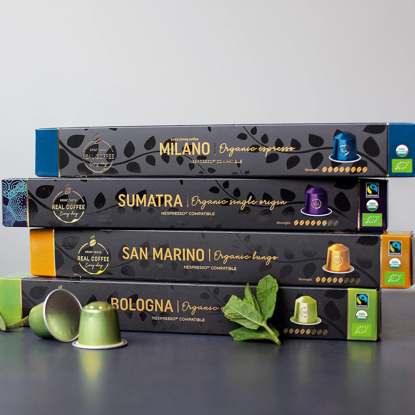 Organic Espresso Variety Pack for Nespresso | 100 Organic Aluminum Capsules | 3 Strong Italian Espressos + 1 Smooth Lungo | 100% Nespresso Compatible Pods | Fairtrade |