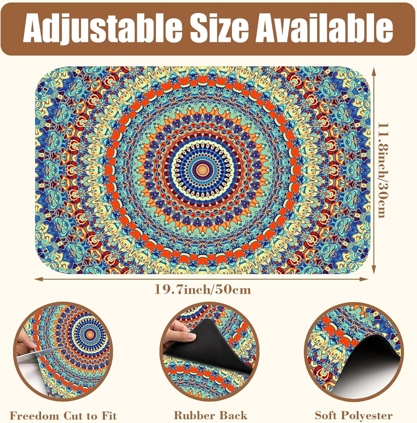 Boho Mandala Ethnic Coffee Mat Absorbent Dish Drying Mat for Kitchen Counter Hide Stain Rubber Backed Coffee Bar Accessories Fit Under Espresso Machine Dish Drainer 11.8 x 19.7 Inch