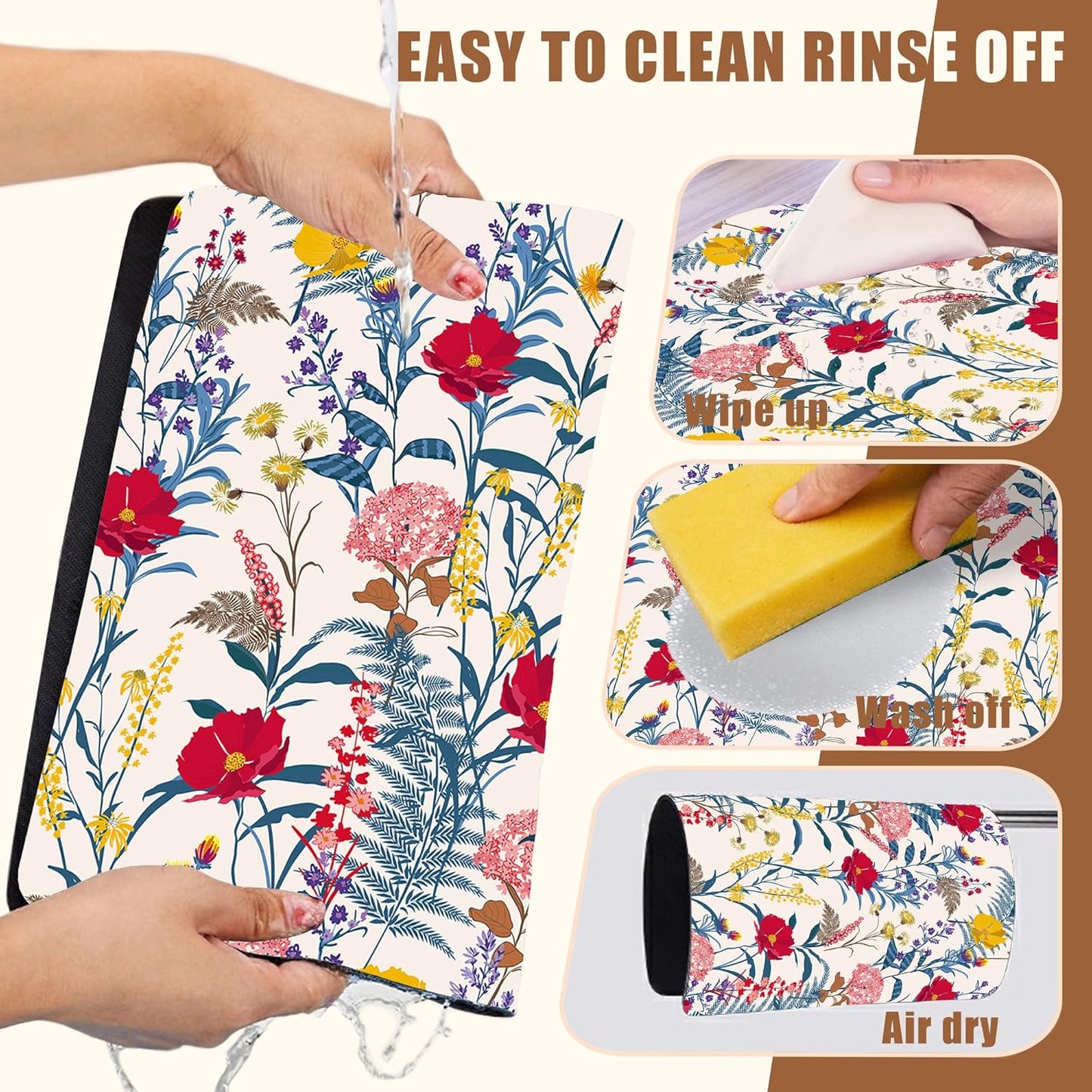 Botanical Dish Drying Mat Spring Flowers Coffee Bar Mat for Countertop Absorbent Rubber Backed Hide Stain Dish Drainer Rack Pad Espresso Machine Cafe Table Dining Room Decor 11.8 x 19.7 Inch