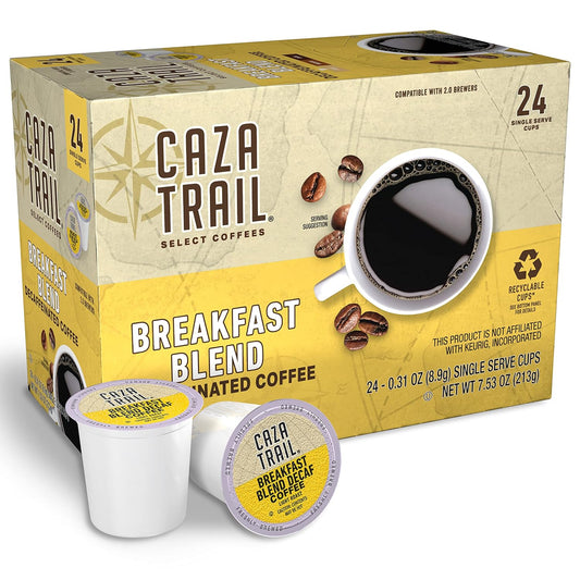 Caza Trail Coffee Pods, Decaf Breakfast Blend, Single Serve (Pack of 24) (Packaging May Vary)
