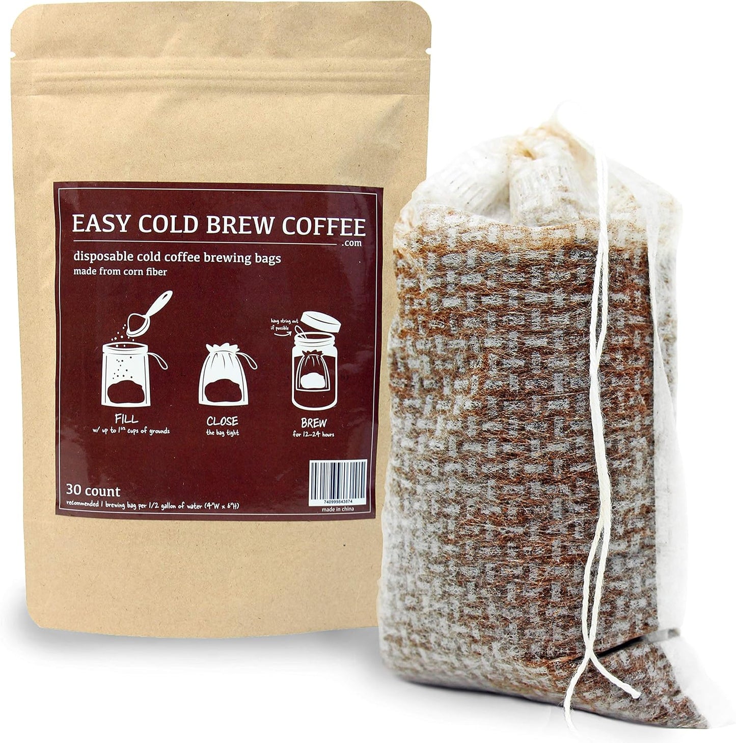 No Mess Cold Brew Coffee Filters - Easy, Single Use Filter Sock Packs, Disposable, Biodegradable Fine Mesh Brewing Bags for Concentrate, French/Cold Press Kit, Hot Tea in Mason Jar or Pitcher