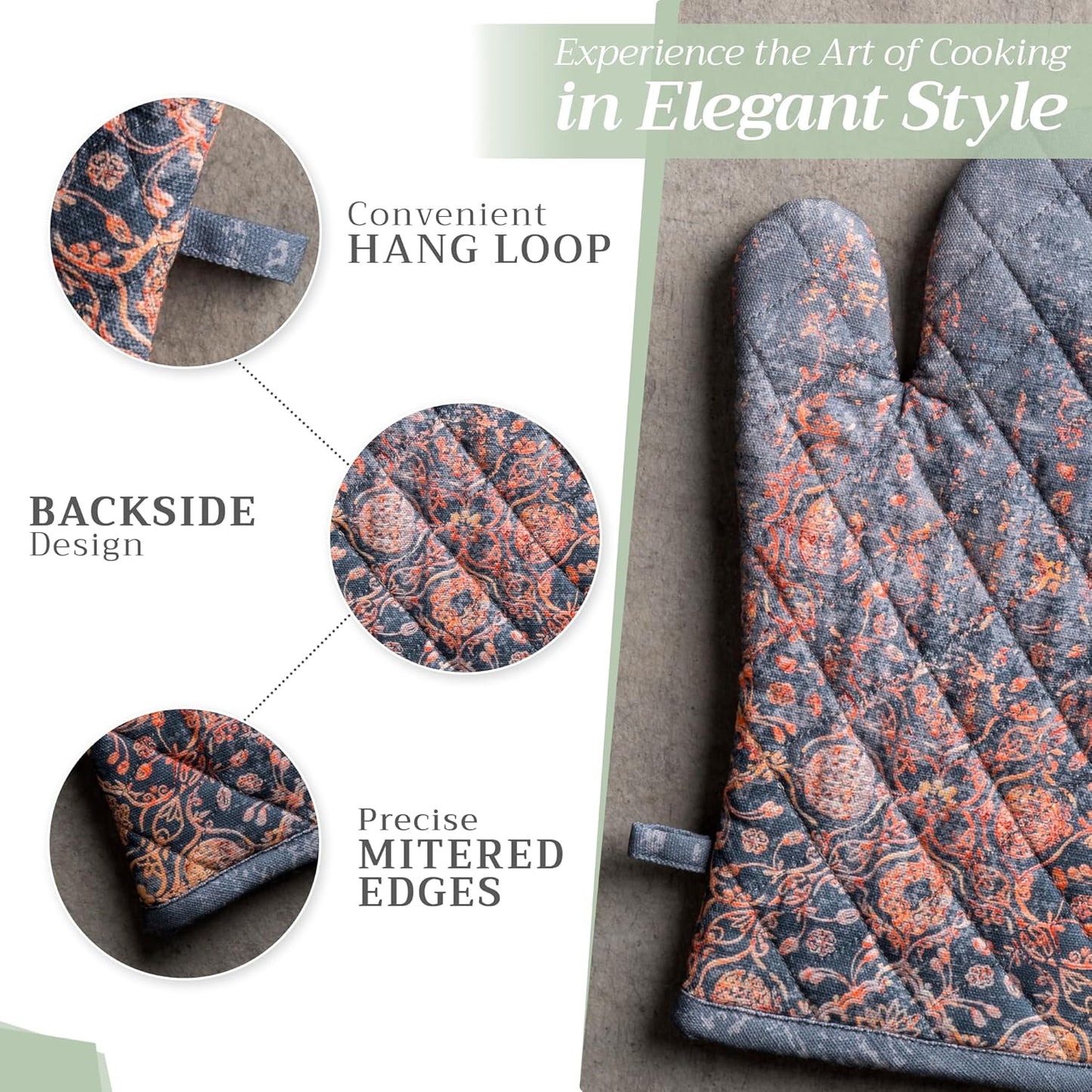 Maison d' Hermine Oven Gloves 100% Cotton Oven Mitt 7" x 13" with Loop Heat Resistant, BBQ, Cooking Gloves, Baking, Grilling, Kitchen, Handling Hot Pans (Pack of 1, Imperfection)