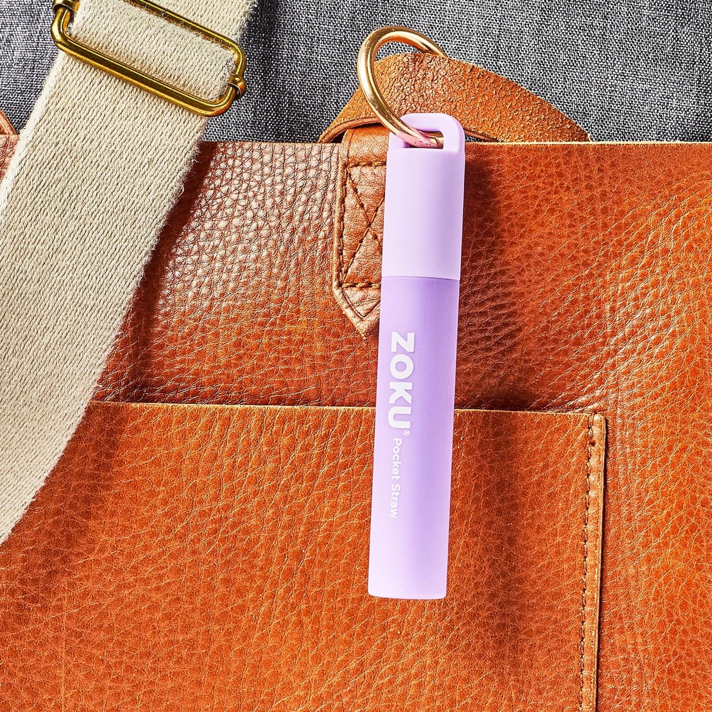 ZOKU Reusable Metal Straws with Case for Travel, Purple, Grey and Red - Collapsible Stainless Steel Drinking Straws with Silicone Tips and Cleaner Brushes, Ideal for Key Chains, Pockets, Purses