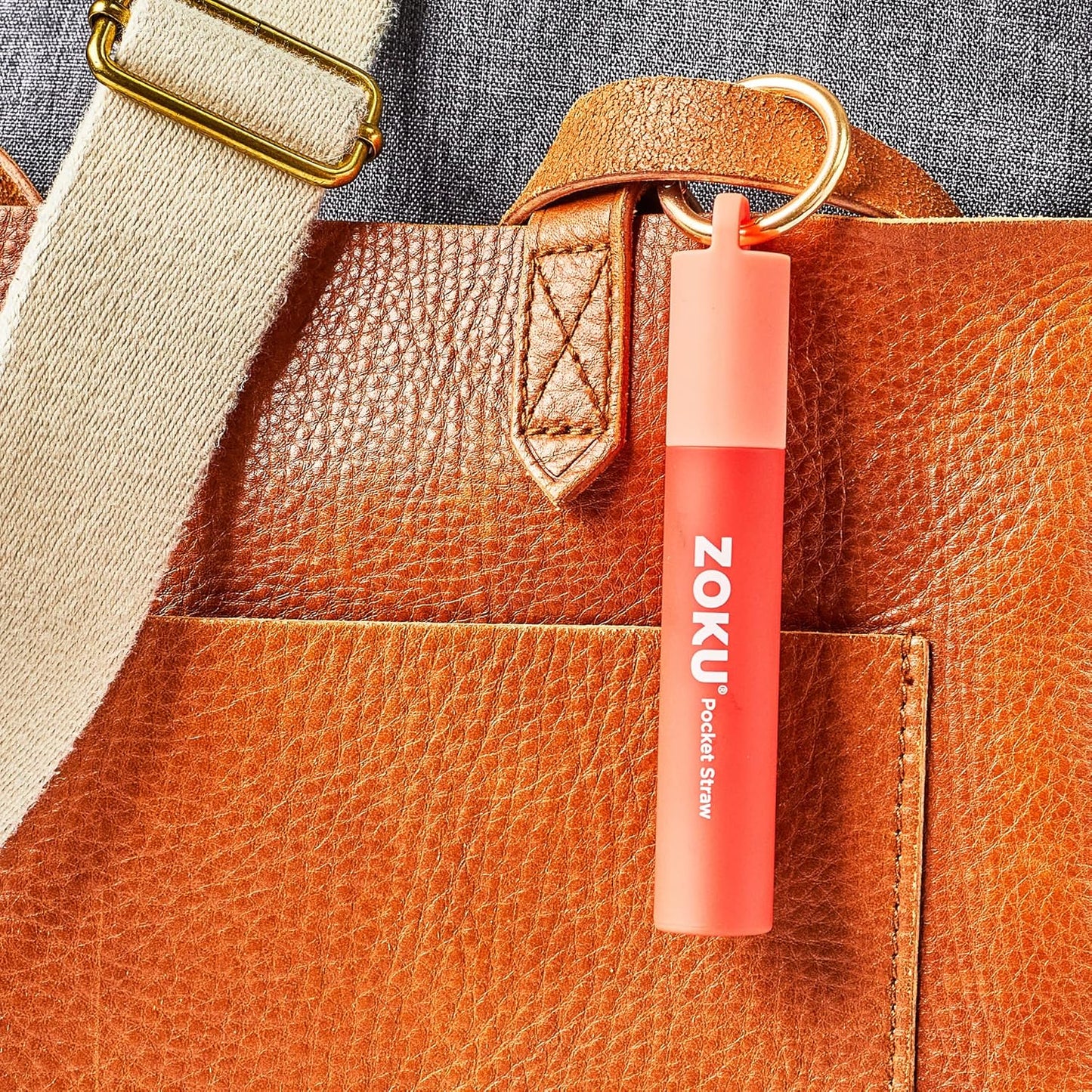 ZOKU Reusable Metal Straw with Case for Travel, Red - Collapsible Stainless Steel Drinking Straw with Silicone Tip and Cleaner Brush, Ideal for Key Chains, Pockets, Purses