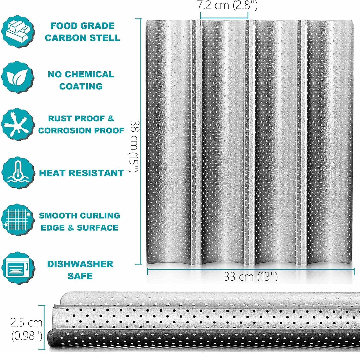 Anaeat Nonstick French Baguette Bread Pan with Thick Professional Proofing Cloth Dough Couche - Long Sourdough Bread Baking Pan Tray for Professional & Home Baker, Perforated Loaves Bake Mold Supplies