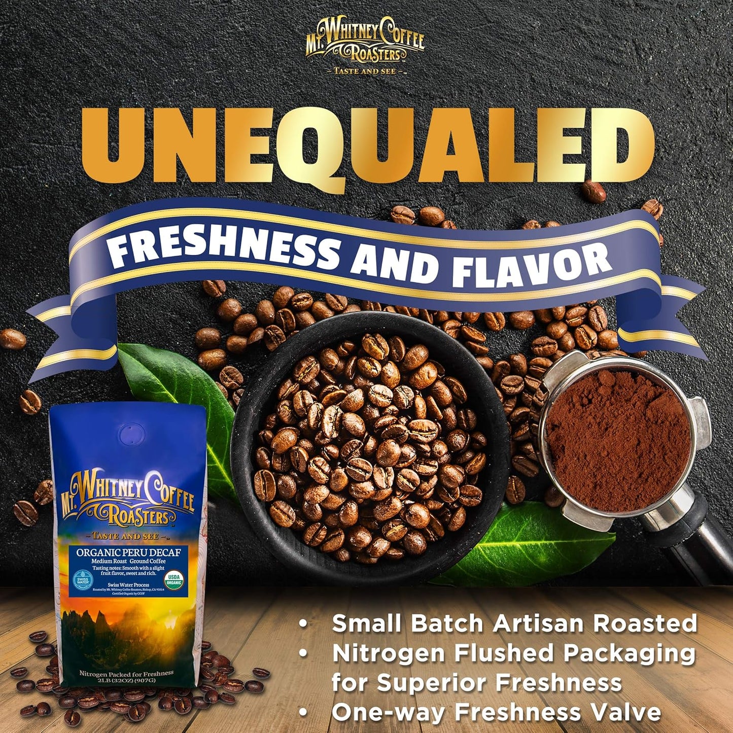 Mt. Whitney Organic Swiss Water, Low Acid, Decaf Coffee from Peru (Ground, 2 Lb)