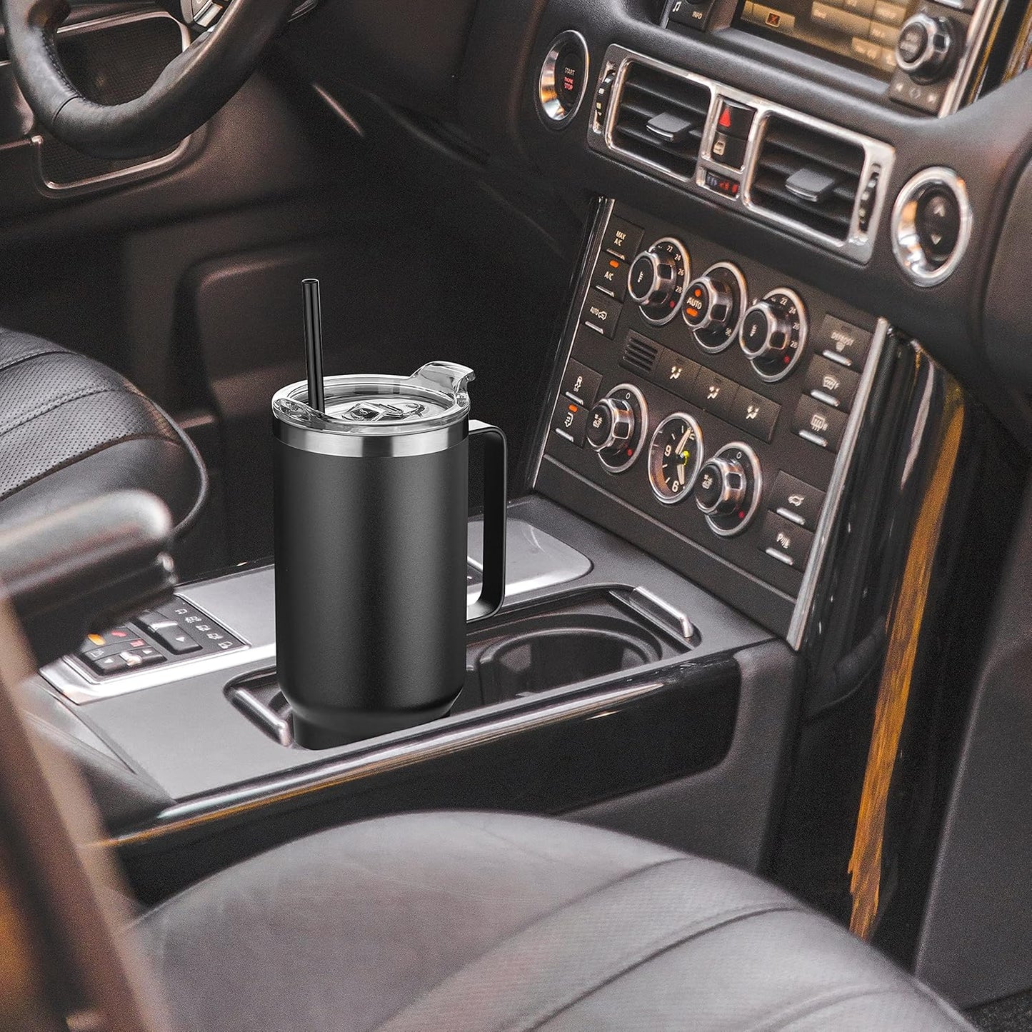 HASLE OUTFITTERS 40 oz Stainless Steel Tumbler with Handle, Vacuum Insulated Tumblers Bulk, Reusable Double Wall Travel Coffee Mug, Durable Powder Coated Water Bottles(Black, 8)