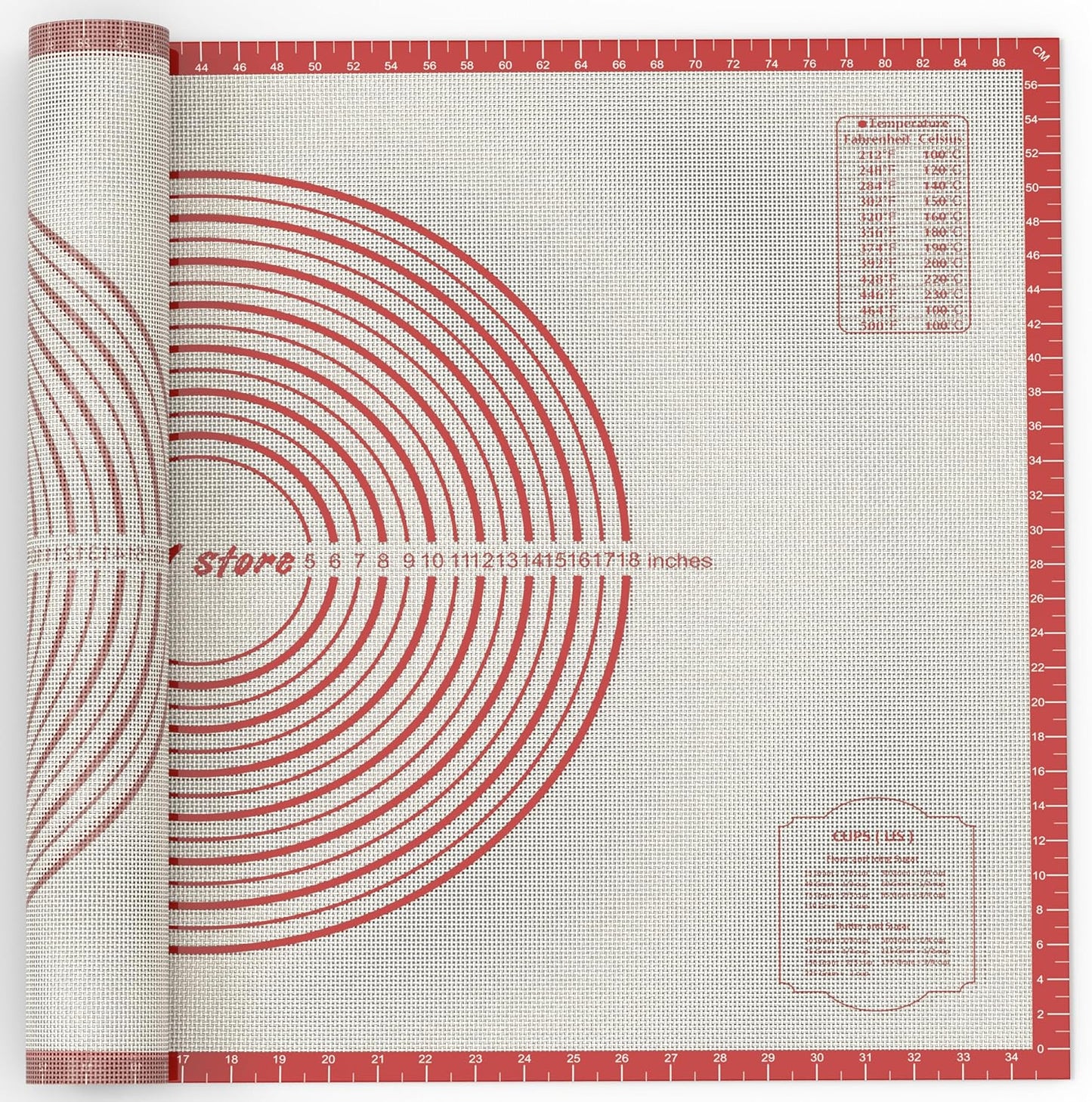 28 * 20 inches Red, Non-Slip Silicone Baking Sheets - Baking Mat with 0.7mm Thickness - Non-Stick Pastry & Cookie Mat for Kitchen Counter for Rolling Out Dough with Measurements.