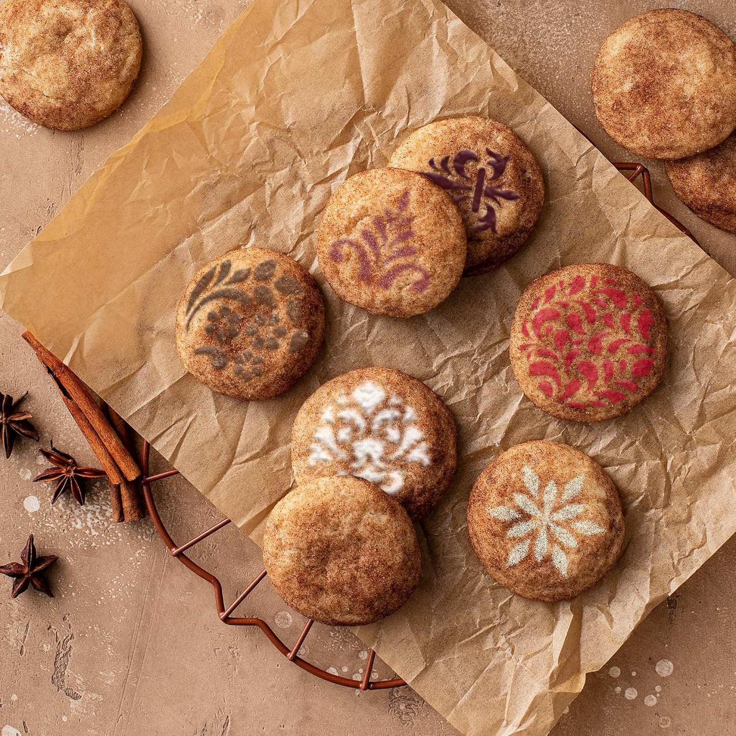 NAKLEO Coffee Stencils and Cookies Decoration 14Pcs 2.8”x2.8” and 4.3”x4.3”, Reusable Plastic Baking Templates, Ornament Pattern Decor, Barista DIY Art Craft, Capuccino Latte Chocolate Cake Biscuit