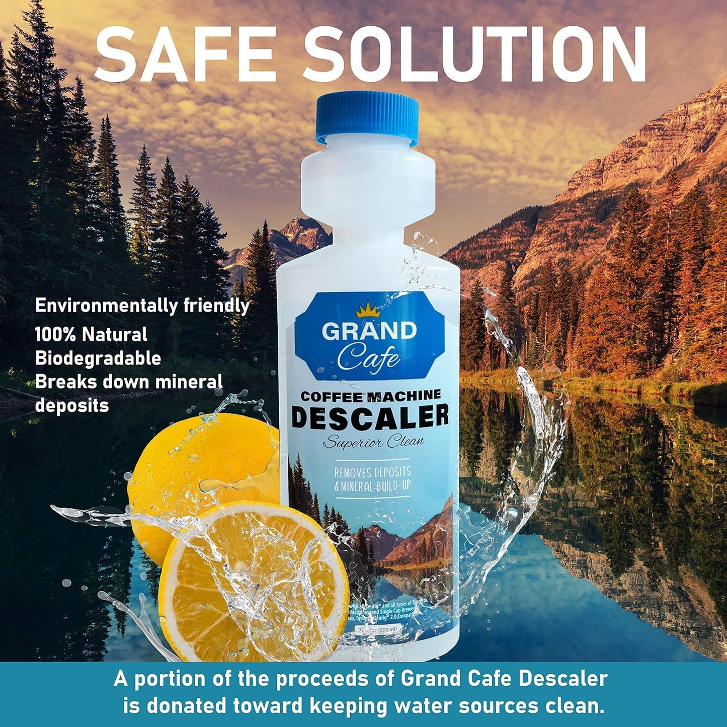 Grand Cafe – Universal descaling solution - Perfect Measure Bottle (20 oz, 5 uses per bottle) for Keurig, Nespresso, Delonghi and All Single Use Coffee Pot and Espresso Machines