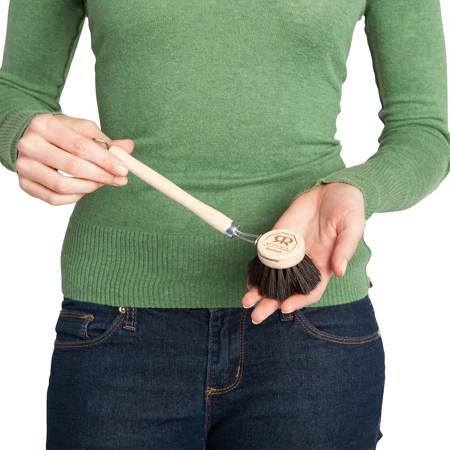 Redecker German-Made Horse Hair Bristle Dish Brush, Soft All-Purpose Scrubber for Kitchen & Household with Strong Horse Hair Bristles, 1-1/2 inch Replaceable Brush Head, Single Unit, 9-inches Long